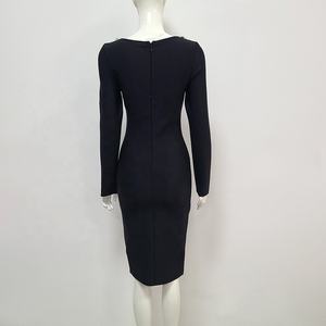 Yeni yaz kadın siyah uzun kollu lüks elmas Hollow sıkı ve seksi ünlü kokteyl parti bandaj elbiseler - Product Image 3