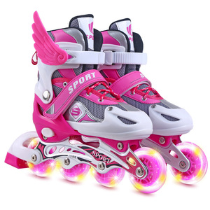 Lâmina de patins infantis, rodas inline ajustáveis com luz para crianças