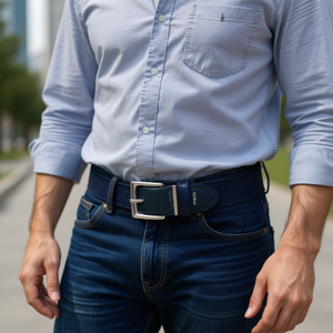 Cinturón Elástico Tejido Z de 3.5 cm, Color Azul Oscuro, Hebilla de Acero, Cinturón Informal de Tela para Hombre, 105/110/120 - Product Image 2