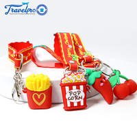 Cadeau promotionnel, porte-clés mignon en forme de chips de pop-corn, ornements de sac, bracelet 3D, imprimé UV, en caoutchouc PVC plastique