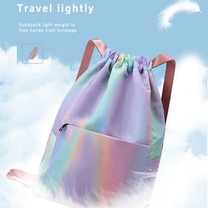 Sac à dos pliable personnalisé imperméable à cordon de serrage, sac de sport coloré à cordon, sacs décontractés d'extérieur à cordon pour femme - Product Image 4