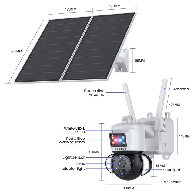 20W 2K Solar Panel Night Vision Red and Blue Alarm Linkage Floodlight PTZ 4MP 4G Solar Camera CCTV Security Panoramic Camera