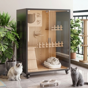 Villa Panorámica para Gatos con Luces LED, Casa de Madera de Lujo para Gatos, Villa Moderna para Gatos, Jaula Grande Personalizable para Mascotas, Nido Premium para Mascotas - Product Image 2