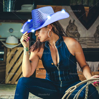 Cappelli da Cowboy Unisex di Alta Qualità con Paillettes LED Argento per Halloween, Natale, Matrimoni, Compleanni, Feste e Eventi