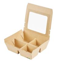 Boîte bento jetable en papier avec compartiments et fenêtre pour plats à emporter