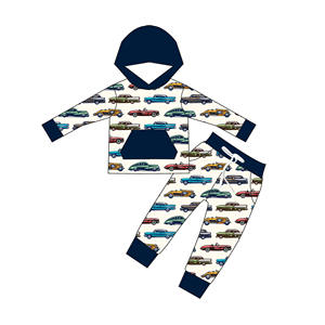 طقم قطعتين من قماش التيري الفرنسي للأطفال والفتيات الصغيرات، هودي وبنطلون رياضي بياقة دائرية - Product Image 2