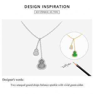 Collier pendentif gourde en émail vert, acier inoxydable, zircon, plaqué or 14K sous vide, chaîne réglable 39+6 cm - Product Image 2