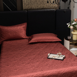 Premium Lyocell soie comme doux <span class=keywords><strong>brillant</strong></span> <span class=keywords><strong>brillant</strong></span> refroidissement <span class=keywords><strong>couvre</strong></span>-<span class=keywords><strong>lit</strong></span> pour l'été couleur unie vin rouge taies d'oreiller matelassées - Product Image 2