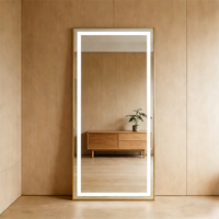 Miroir sur pied pleine longueur Source Factory avec éclairage LED intelligent, cadre métallique carré, design moderne, décoration intérieure