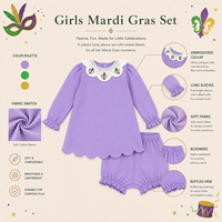 Puresun Custom Manufacturer 100% katoenen Mardi Gras Fleur De Lis borduurwerk gegolfde ruffle bloomer set meisjes set peuter 1-6 jaar
