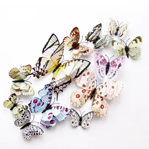 Pegatinas de pared de mariposa 3D de doble capa, 12 Uds., nuevo estilo, decoración para el hogar y la boda, imán de plástico, calcomanías para nevera - Product Image 5