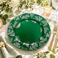 Assiettes de Présentation Modernes Bleues en PP 13 pouces, Texture Gaufrée Feuille d'Érable, Style Européen, Luxe, Réutilisables, en Plastique, pour la Décoration de Table de Fête