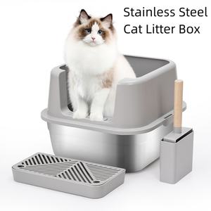 Furnitur Toilet kucing hitam kualitas tinggi persediaan hewan peliharaan pabrik grosir harga murah kotak sampah kucing baja tahan karat portabel - Product Image 6