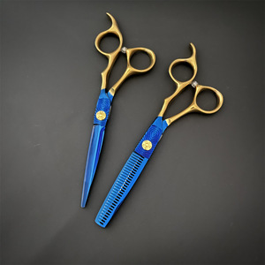 Tijeras de Peluquería Personalizables de 6 Pulgadas, Tijeras de Entresacar con Mango Azul y Dorado para Uso con Mano Derecha - Product Image 3