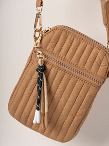 Pochette bandoulière matelassée mini avec large sangle de guitare, accessoires dorés, sac à téléphone à pompon en cordon, sac à bandoulière décontracté - Product Image 5