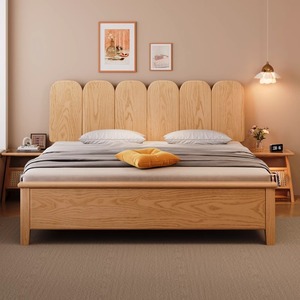 Lit double en bois massif 1,8 m avec plateforme de rangement, meubles de chambre à coucher, style nordique, cadre en pin - Product Image 2
