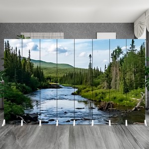 Biombo Plegable Oriental de 8 Paneles con Estructura de Marco, Separador de Ambientes Moderno Bohemio, Lona Impermeable con Diseño de Paisaje Impreso, Opaco - Product Image 4