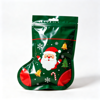 Pochette zippée de luxe en forme de chaussette de Noël, imprimé Père Noël vert, sac à suspendre, étanche, emballage plastique personnalisé pour