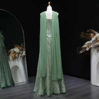 Lsz627 Elegante Vestido de Noche Verde Sirena con Bufanda, Vestido de Fiesta Formal para Mujer con Cuentas de Lujo Color Champán, Jancember