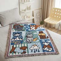 Couverture tissée en coton et polyester jacquard à motif de dessin animé sur le thème de la pluie, personnalisable pour canapé, camping, pique-nique, textile de maison
