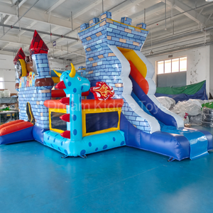 3D Drachen-Thema Aufblasbares Kombi-Hüpfburg-Set Blaues Ziegelstein-Schloss mit Rutsche für Partyvermietung 0,55mm Hochbelastbares PVC-Vinyl - Product Image 2