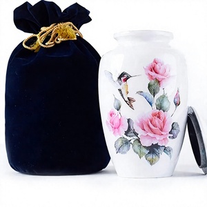 Magnifiques urnes funéraires blanches à fleurs pour cendres humaines, ensemble d'urnes funéraires de grande taille pour cendres d'adultes, urne décorative à fleurs bleues - Product Image 6
