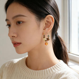 Orecchini Pendenti da <span class=keywords><strong>Donna</strong></span> con Pietre Naturali, Placcati in Oro 18K, con Occhio di Tigre e Pietre Maculate, per Ragazze - Product Image 6