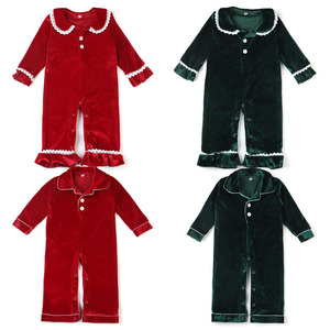 Vente en gros pyjamas pour bébés pyjamas de Noël en velours à manches longues à volants pour bébés filles vêtements de nuit vintage pour tout-petits - Product Image 6