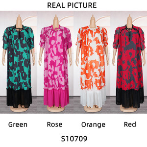 Vestidos de Talla Grande Modernos S10709 para Mujer, Vestido Casual de Gasa con Estampado Floral y Media Manga, Estilo Africano - Product Image 4