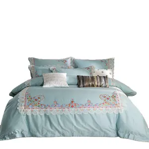 New design high quality embroidery lace home bed linen bedding set