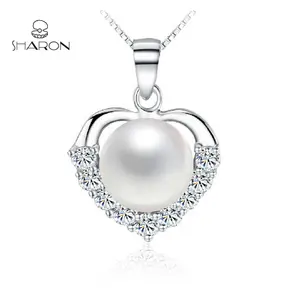 Fashion Heart Freshwater Pearl Necklace, Sterling Silver Pendant, Pearl Pendant Bridal Necklace For Women