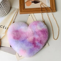 Coloré en forme de coeur femmes fausse fourrure sacs à bandoulière doux en peluche dame chaîne sac à bandoulière léger femme sac à main sacs à main