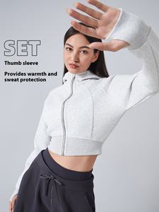 Giacca da <span class=keywords><strong>donna</strong></span> Casual corta e sottile da Yoga autunno inverno nuova <span class=keywords><strong>felpa</strong></span> <span class=keywords><strong>con</strong></span> <span class=keywords><strong>cappuccio</strong></span> <span class=keywords><strong>con</strong></span> cerniera e funzione Anti-Pilling - Product Image 5