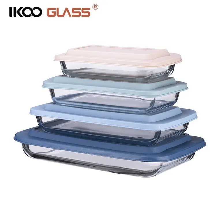 IKOOガラスノンスティックベーキングトレイキッチン耐熱皿セット、ラザニア、残り物、調理、キッチン用のbpaフリー蓋付き