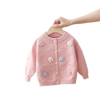 Sweater rajutan bayi perempuan, atasan kardigan bunga wol musim semi musim gugur untuk balita perempuan muda