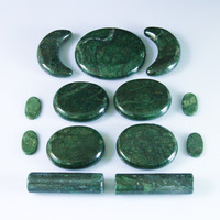 Ensemble de pierres de massage vertes en jade naturel SPA Gemme d'alun volcanique Huile essentielle sculptée Pierre chaude gravée Boîte en bois durable incluse