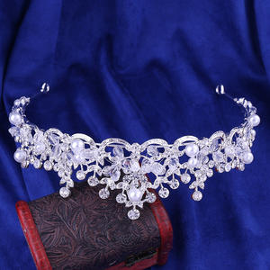 Mahkota tiara kristal berlian imitasi pengantin pernikahan dan mutiara plastik untuk perhiasan rambut Corona Ratu - Product Image 5