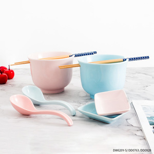 Ensemble de bols à nouilles en céramique du fabricant d'origine, 5 pouces, style japonais, bol à ramen, bleu, rose, vert clair, couleur unie, rond - Product Image 2