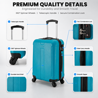 Ensemble de bagages à roulettes ABS OEM ODM, couleur turquoise, 3 pièces, valises rigides, sacs de voyage 20, 24, 28 pouces pour les distributeurs, fournisseur de logo personnalisé