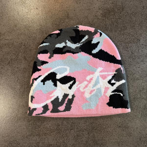 秋冬美国复古字母迷彩针织豆豆帽 - Product Image 5