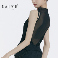 Baiwu - Top de Ballet para Mujer, Negro, Sin Mangas, Malla Elástica, Camiseta de Entrenamiento 126111269