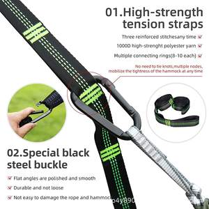 Hamac de camping Woqi portable double/simple, design tropical, en nylon et polyester, capacité 199 lbs, couleur bleue, avec sangles d'attache aux arbres - Product Image 4