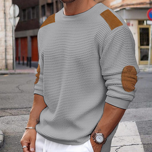 Suéter de Punto para Hombre, Cuello Redondo, Manga Larga, Diseño de Parches, Color Blanco, Corte Ajustado, para Otoño e Invierno - Product Image 4