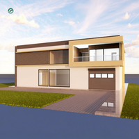 Maison préfabriquée à deux étages, 3 chambres, 4 salles de bain, maison de luxe à toit plat avec garage et espace de stationnement