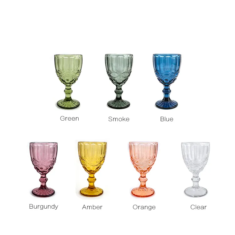 Copas de vino de decoración para fiestas, copas de vino de colores Vintage, vasos de vidrio en relieve, venta al por mayor