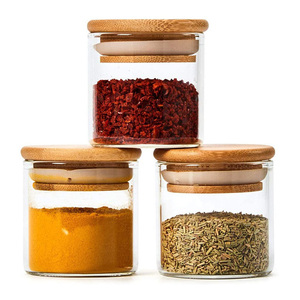 Spices With Bamboo Lids Airtight Smell Proof High Borosilicate Grain Spices Glass Dry Glass Food Storage Small Capacity Container With Bamboo Lids