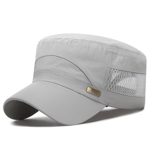 <b>Summer</b> Men's Breathable <b>Flat</b> <b>Cap</b> Light Gray Quick Dry Sun Protection Outdoor Hat - Product Image 1