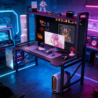 Table de jeu en métal de grande taille avec éclairage LED et fonction de rangement avec panneau perforé