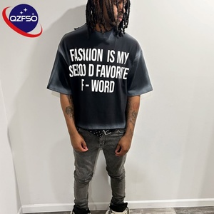 QZFSO haute qualité DTG impression Hip Hop Spandex coton sérigraphié graphique t-shirt Streetwear poids lourd t-shirts pour hommes - Product Image 1