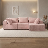 Canapé-lit modulaire en velours côtelé rose de style japonais avec éponge haute densité